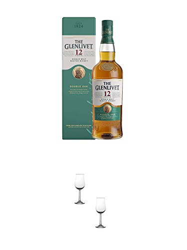 Glenlivet 12 Jahre Single Malt Whisky 0,7 Liter + Nosing Gläser Kelchglas Bugatti mit Eichstrich 2cl und 4cl - 2 Stück