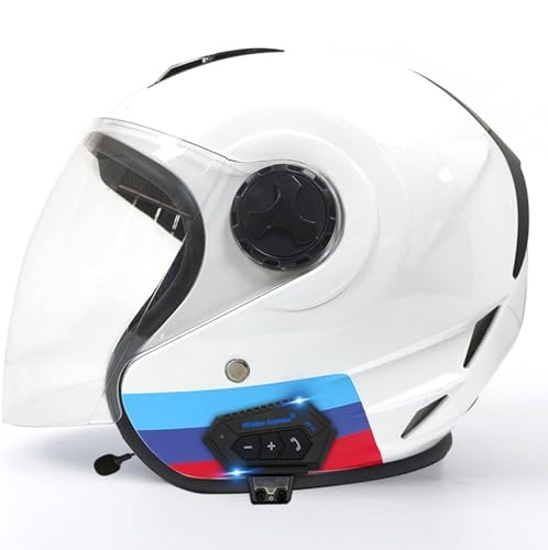 Bluetooth Motorrad Halbhelm Jethelm Motorradhelm Retro-Moto-Helm mit Sonnenblende Vintage Motorrad Halbschale JetHelm Männer und Frauen,ECE/DOT-Zulassung Motorrad-Halbhelm 9,XL