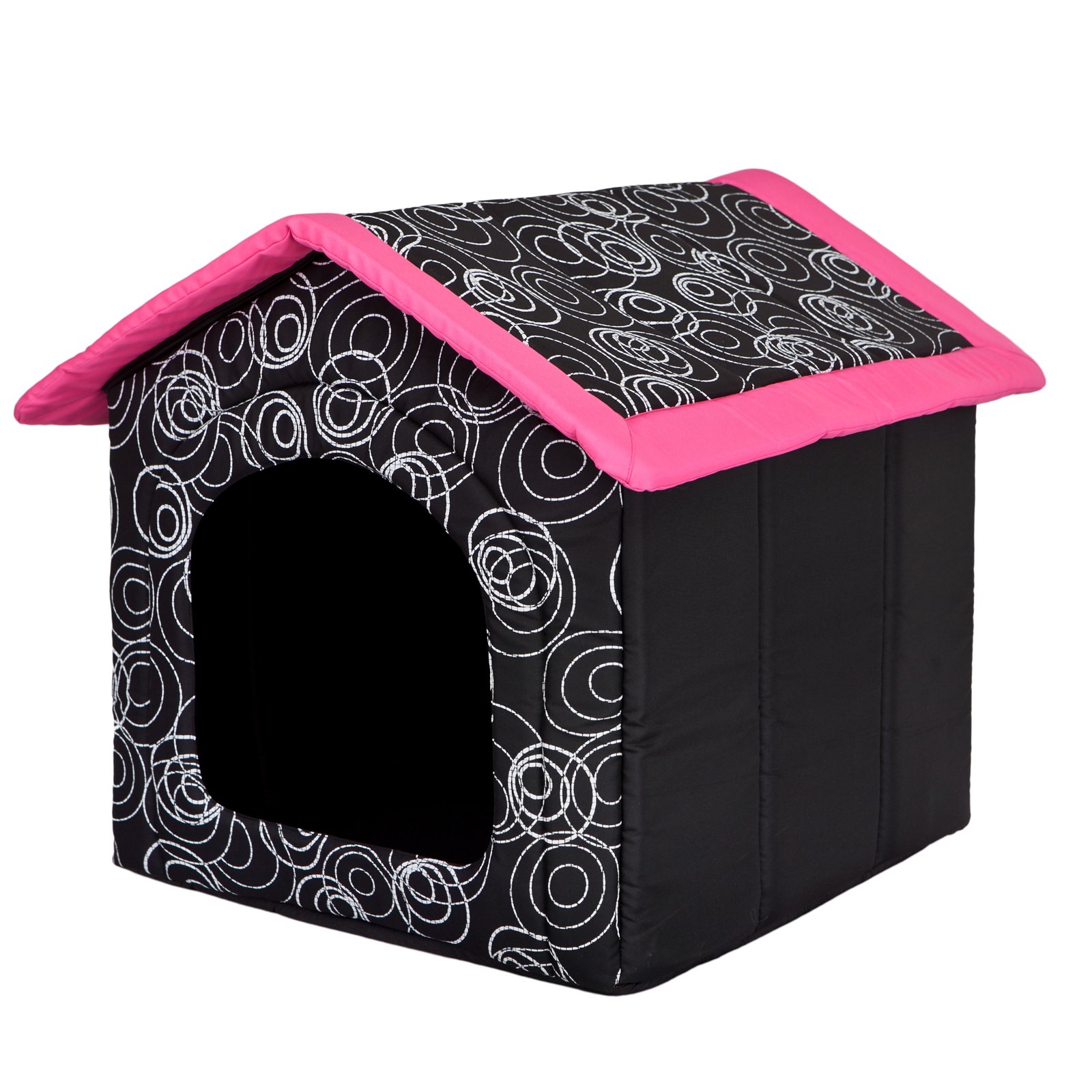 millybo Hundehöhle Hundebett Hundehaus Hundehütte R1-R6 (R4 (60 x 55 cm), schwarz mit pinkfarbenem Dach)