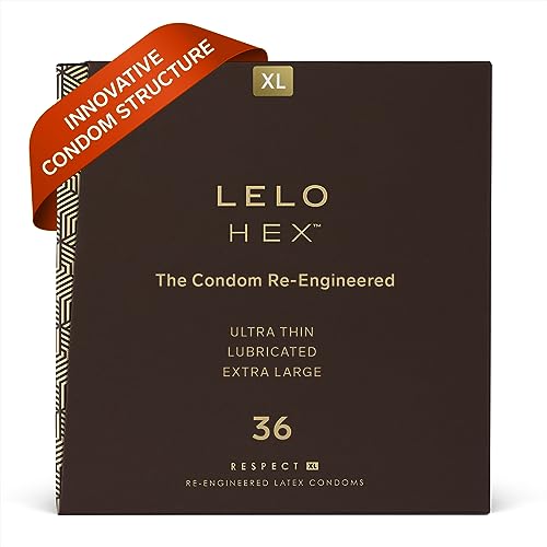 LELO HEX Respect, XL-Größe, luxuriöse Kondome mit einer einzigartigen hexagonalen Struktur, dünnes aber starkes Latexkondom, befeuchtet (36 Kondome)