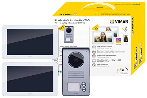 Vimar K40956 2-Familie Video Entry Kit mit: 2 Freisprecheinrichtung 7in Video Entryphones mit Wi-Fi Verbindung, 2-Tasten-Audio-/Video-Eingang Panel, 2 Versorgungseinheiten, mit Befestigungsbügel