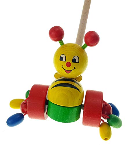 Hess Holzspielzeug 14457 - Schiebefigur aus Holz, bunte Biene, ca. 13 x 15 x 60 cm, kindgerechtes Spielzeug zum Schieben und Ziehen für Kleinkinder