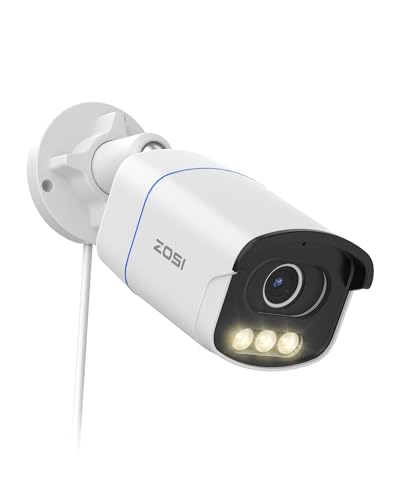 ZOSI 5MP 3K PoE Überwachungskamera Aussen, PoE Outdoor IP Kamera mit Echt Vollfarbnachtsicht, F1.0 Große Blende, Personen-/Fahrzeugerkennung, 2-Wege-Audio, AuroraLux C186