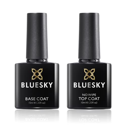 BLUESKY No Wipe Top und Base Coat (10ml) | Langanhaltendes, Glänzendes Finish | Geeignet für Kunst- und Naturnägel | Einfache Anwendung unter UV oder LED Lampe