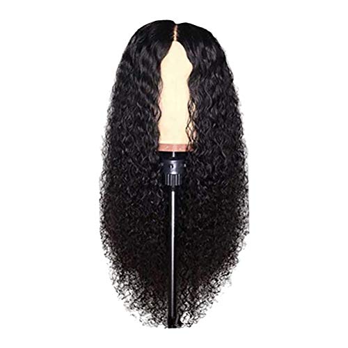 Yeglg 61 cm Lace Closure Wigs 100% Human Hair Lace Closure Long Wig Body Wave Human Hair Wigs for Women Black Pre Plucked Hairline Silky Soft And Not Knot Nature Black