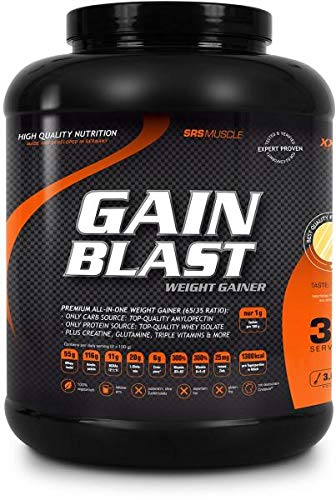 SRS Muscle - Gain Blast XXL, 3.000 g, Schoko | Premium All-in-one Weight Gainer | 65:35 Ratio | ausschließlich natives Whey Isolat als Proteinquelle | ohne Aspartam | deutsche Premiumqualität