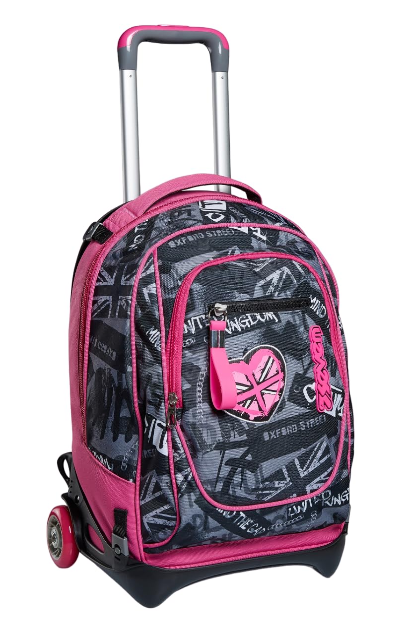 Seven TROLLEY Rucksack mit Trolleyfunktion, 3 in 1, Schulranzen mit Rollen, Abnehmbarer Rucksack, ab 1. Klasse, für Schule, Gymnasium, Reisen&Freizeit, Mädchen&Jungen, rosa, NEW TECH KEEP FLAG