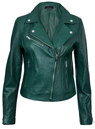 Infinity Leather Damen Grün Lederjacke Klassische Bikerjacke Aus Echtem Leder M
