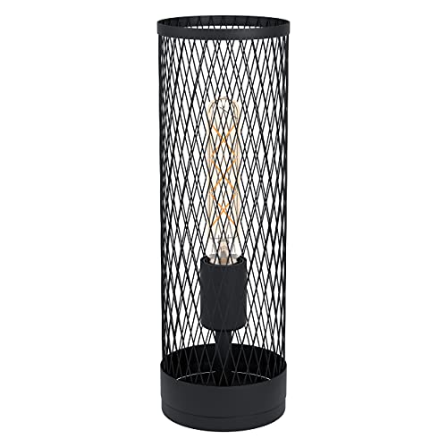 EGLO Tischlampe Redcliffe, 1 flammige Tischleuchte modern, industrial, Nachttischlampe aus Metall, Wohnzimmerlampe in Schwarz, Lampe mit Schalter, E27 Fassung