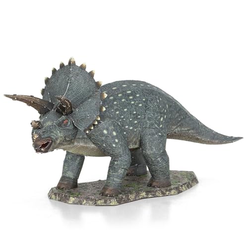 Metal Earth Fascinations ME1011 Metallbausätze - Dinosaurier Triceratops, lasergeschnittener 3D-Konstruktionsbausatz, 3D Metall Puzzle, DIY Modellbausatz mit 3 Metallplatinen, ab 14 Jahre