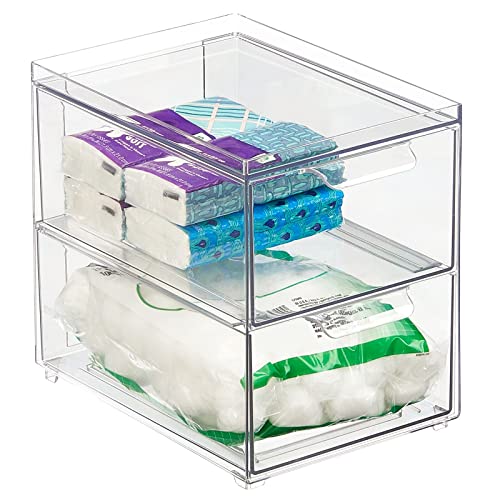 mDesign Kosmetikorganizer – stapelbare Schubladenbox aus Kunststoff mit 2 Schubladen – praktische Box zur Aufbewahrung von Badartikeln – durchsichtig