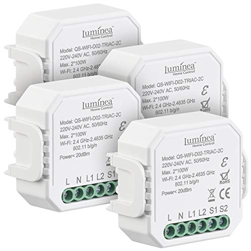 Luminea Home Control Dimmer-Schalter LED: 4er-Set WLAN-Unterputz-2-Kanal-Lichtschalter & -Dimmer, App (Unterputzdimmer)