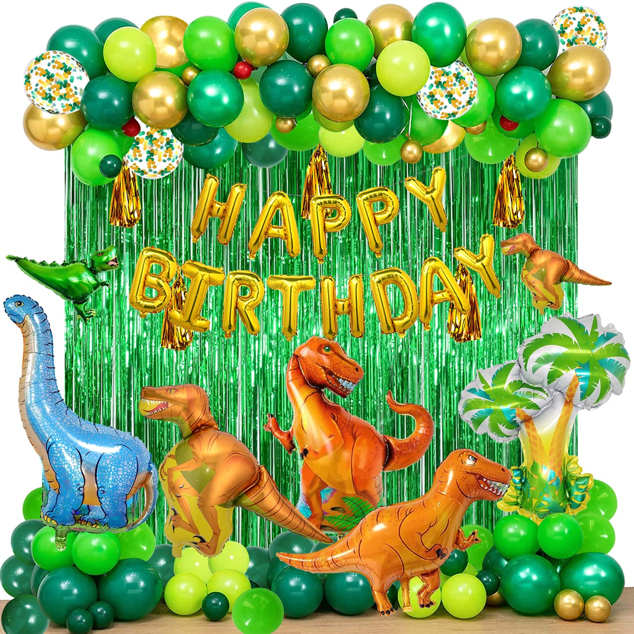 YinQin 143 Stück Geburtstag Dinosaurier Ballon Dekoration mit Füllpumpe, Happy Birthday Party Dinosaurier Luftballons Dino Geburtstagsdeko Ballon Jungen Geburtstag Party Ballon Deko(Green)