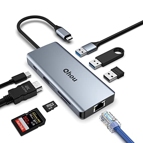 USB C Hub Dual Monitor, 8 in 1 Dual Monitor USB C Docking Station for Thunderbolt 3/ Windows/ MacBook Pro/ Air(4K HDMI, Ethernet, 100W PD, USB 3.0*2, USB 2.0, SD/TF Slots)