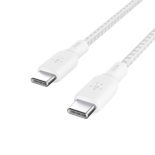 Belkin USB-C/USB-C-Kabel, 100 W Power Delivery USB-IF-zertifiziertes 2.0-Ladekabel mit doppelt geflochtenem Nylonmantel für iPad Pro, MacBook, Galaxy und andere Geräte (3 m), Weiß