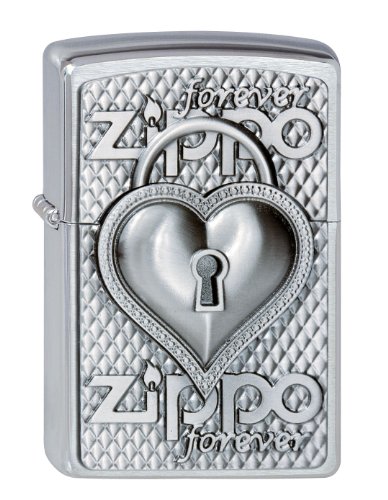 Zippo Feuerzeug 2002732 Heart Forever Benzinfeuerzeug, Messing, Brushed Chrome, 1 x 3,5 x 5,5 cm