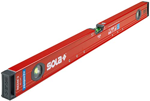 SOLA RedM 3 magnetische Wasserwaage in 80 cm I starker Halt durch Neodym Magnete I mit patentierter SOLA-Focus Libelle und SOLA-Leuchtbelag I mit 2-K-Endkappen für optimalen Schutz (80)
