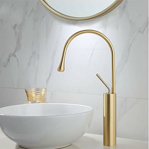 Gold Waschtischarmatur Hoch Wasserhahn 360° Drehbar Messing- Mischbatterie Modern Einhebel Badezimmer Waschtisch Armatur für Spüle