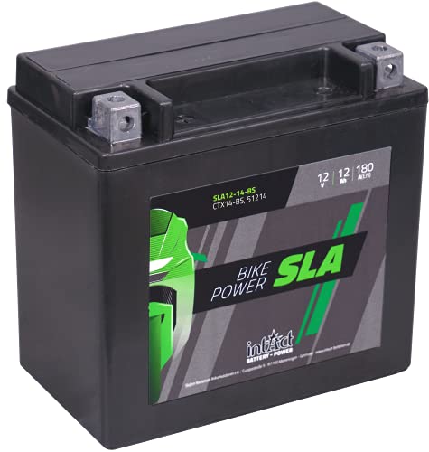 intAct Bike-Power SLA12-14-BS | CTX14-BS, 51214 | 12V 12 Ah | 180 A (EN) |Hochwertige und leistungsstarke Motorradbatterie | Wartungsfreie AGM-Batterie