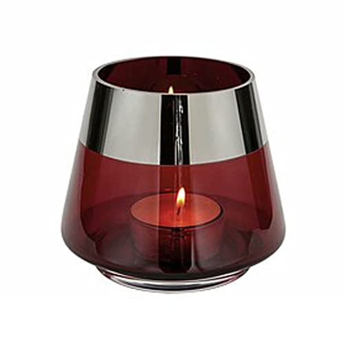 Fink - Jona - Teelichthalter - Windlicht - Rot - mit Platinrand - Glas - Mundgeblasen - Maße (ØxH): 15 x 13 cm