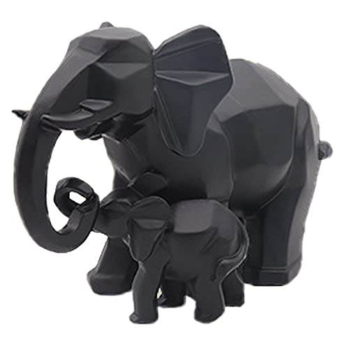 Tauzveok Elefanten Figuren Geometrische Figur Minimalistische Statue Elefant und Babyelefant Feng Shui Deko, für Weihnachten Hochzeit Party Kuchendekoration,Schwarz