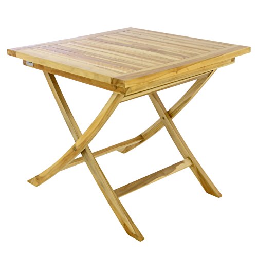 Divero Balkontisch Gartentisch Beistelltisch Teak Holz Tisch für Terrasse Balkon Garten – wetterfest massiv unbehandelt – 80 x 80 cm Natur-braun