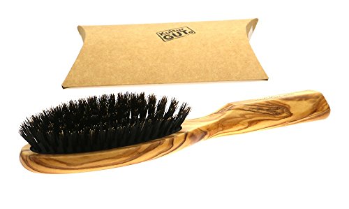 Haarbürste Pneumatikbürste aus markantem Olivenholz mit 100% reine Wildschweinborste, perfekten Schutz- und Pflege für das Haar, Maße ca. 215 x 62 mm, Made in Germany