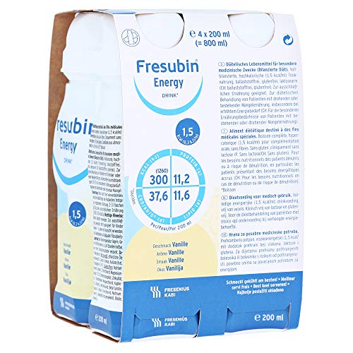 FRESUBIN Energy Drink, 300kcal pro Trinkflasche, 6 x 4 x 200ml (Vanille) ohne Trinkhalm
