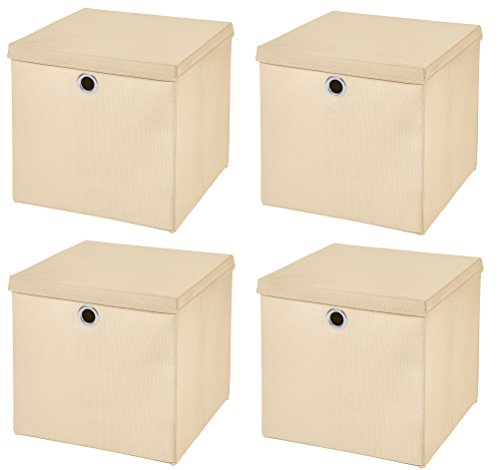 StickandShine 4er Set Creme Faltbox 32 x 32 x 32 cm Aufbewahrungsbox faltbar mit Deckel