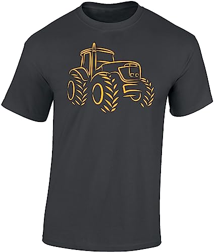 Traktor T-Shirt Männer | Trecker Tshirt Herren | Landwirt Arbeitskleidung | Bauer Shirt (Dark Grey 5XL Druck: Gelb)