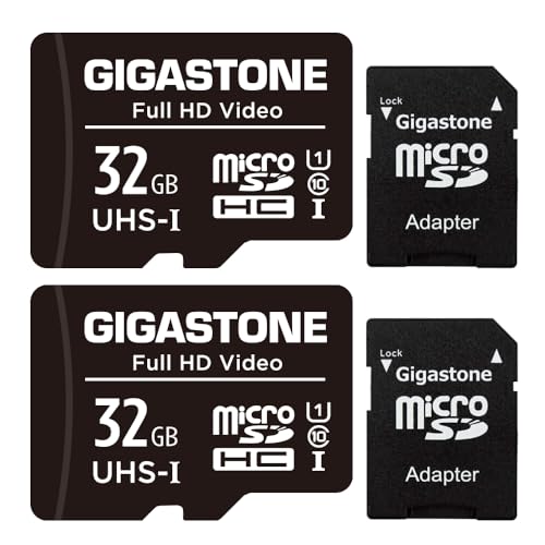 Gigastone 32GB MicroSDHC Speicherkarte 2er-Pack + SD Adapter, für Action-Kamera, GoPro, Drohne und Tablet, Lesegeschwindigkeit bis zu 90MB/s, Full HD-Videoaufnahme, Micro SD Karte UHS-I Klasse 10 U1