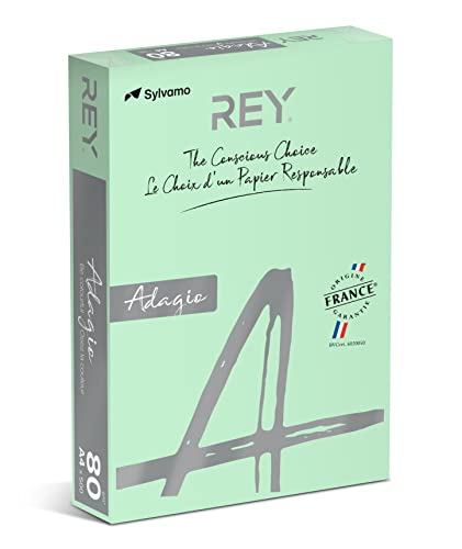 Adagio Buntes Kopierpapier Rey 336053, DIN A4, 500 Blatt, für Kopierer/Laserdrucker/Tintenstrahldrucker, 80 g, grün, 5er Pack
