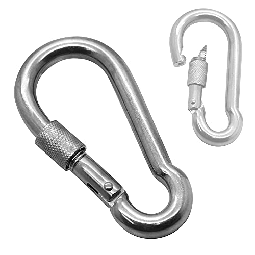 Karabinerhaken Form D Edelstahl Karabiner V4A Rostfrei Segeln Schnapphaken Outdoor Sicherungsmutter Schraubverschluss, Größe:10 mm x 100 mm - 5 Stück