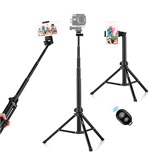 Andoer Handy Stativ 150cm Leichtgewicht Wireless Selfie-Stange Selfie Stick mit 2 in 1 Halterung und Wireless-Fernbedienung Kamera Stativ für iPhone Android Samsung Huawei Smartphones