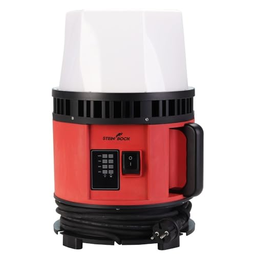 Steinbock LED-Hybrid-Arbeitsleuchte PROwork | 60 W | 8.400 lm | 360°-Beleuchtung | inklusive Stromkabel | mit 4 Akku-Halterungen & Warnanzeige | 3-stufig dimmbar | rot/schwarz