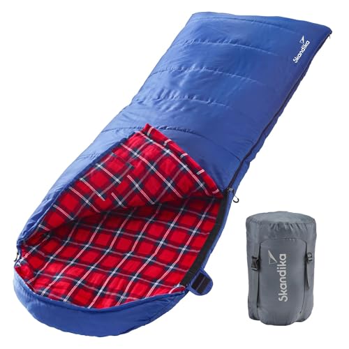 skandika Dundee Decken-Schlafsack, Luxus-Qualität, Baumwolle/Flanell Innenfutter, bis -20°C, 220x80 cm, koppelbar (Blau RV rechts)
