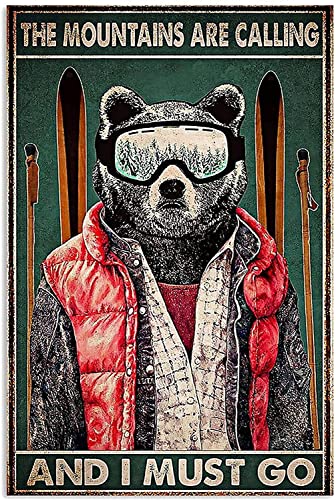 HHLSS Wandbilder 50x70cm kein Rahmen Retro Skiing The Mountains Are Calling I Must Go Posters Ski Canvas Wall Art Pictures for Living Room Decor