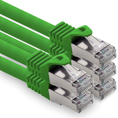 5,0m - grün - 5 Stück CAT.7 Computer Ethernet Kabel Netzwerkkabel (Rohkabel) Patchkabel S-FTP LSZH PIMF 10GB s RJ45 Stecker Cat6a