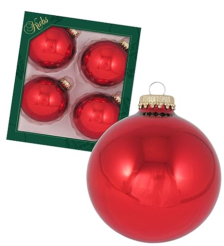 Krebs Glas Lauscha - Christbaumschmuck/Christbaumkugeln - Box mit 4 weihnachtsroten Kugeln aus Glas in Einer Größe von 8cm