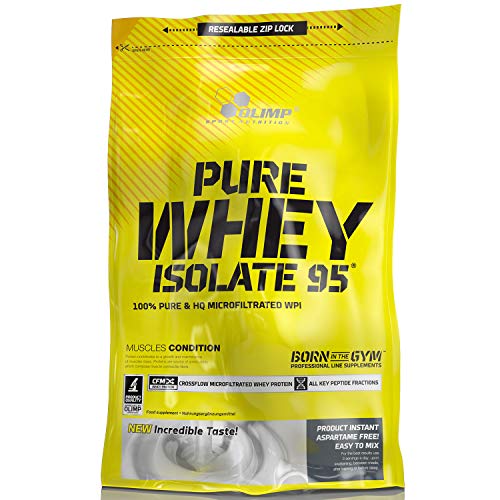 OLIMP Pure Whey Isolate 95 600g Vanille Geschmack reines Wheyprotein-Isolat WPI ohne laktoseverzweigte Aminosäuren bcaa Muskelmasse Muskelprotein Nährstoff Muskulatur Regeneration Carving