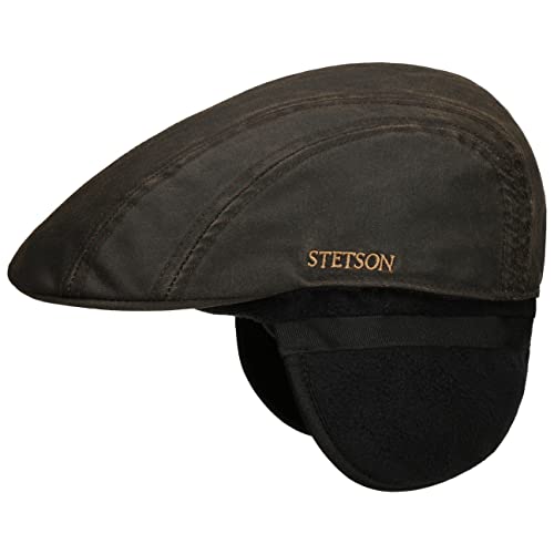 Stetson Old Cotton Flatcap mit Ohrenklappen Schirmmütze Schiebermütze Baumwollcap Fleecefutter Herren - Schirm, Futter, Futter Herbst-Winter - L (58-59 cm) braun