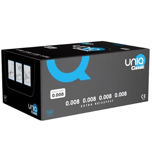 UNIQ Classic 0.01 - extrem dünne & latexfreie Kondome für Allergiker, absolut geruchlos & hypoallergen - auch mit ölhaltigen Gleitmitteln verwendbar, 1 x 72 Stück