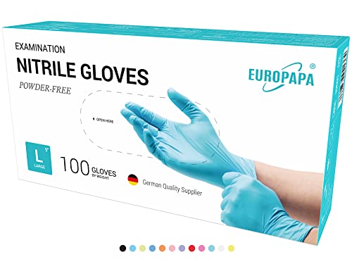 EUROPAPA® 500x Einweghandschuhe Nitrilhandschuhe puderfrei Untersuchungshandschuhe EN455 EN374 latexfrei Einmalhandschuhe Handschuhe in Gr. S, M, L & XL verfügbar (Hellblau, L)