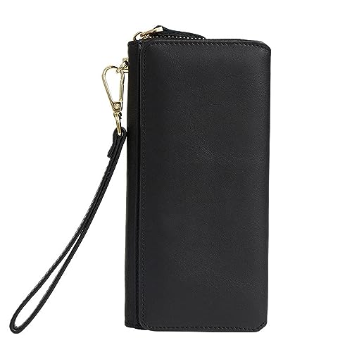 VKEID Herren Clutch Tasche Herren Geldbörse Business Vintage Leder Clutch Multi Kartenhalter Lange Geldbörse Handgelenkstasche für Männer (Color : Black, Size : 19.5x9.5x3.5cm)