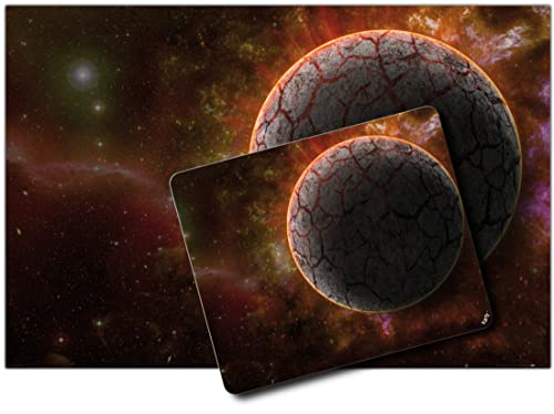 1art1 Der Weltraum, Schwarzer Planet Und Kosmische Wolken 1 Kunstdruck Bild (120x80 cm) + 1 Mauspad (23x19 cm) Geschenkset