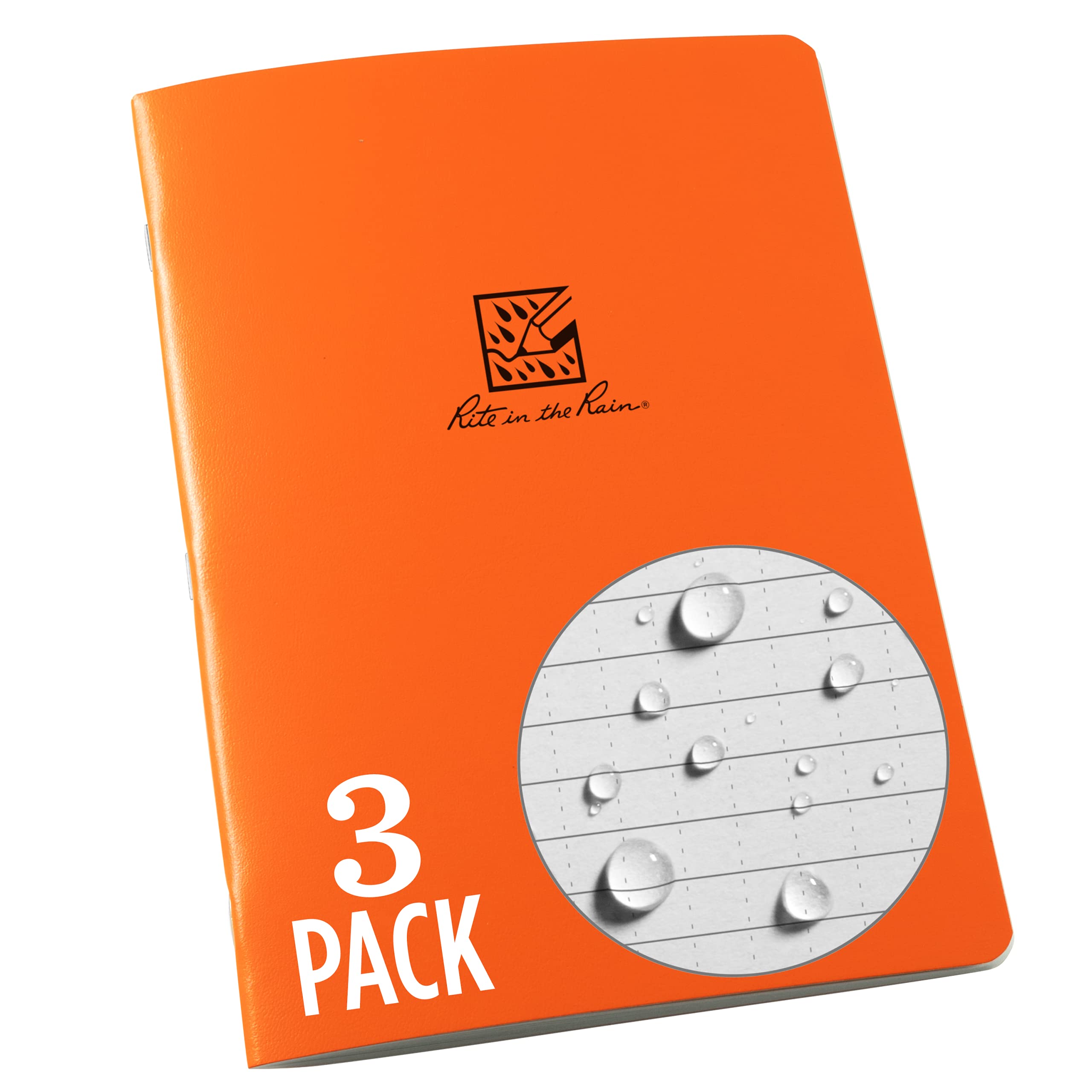Rite in the Rain LG Notizbuch, geheftet, 16,8 x 21,6 cm, orangefarbener Einband, universelles Muster, 3er-Pack (Nr. OR71-LGL3)