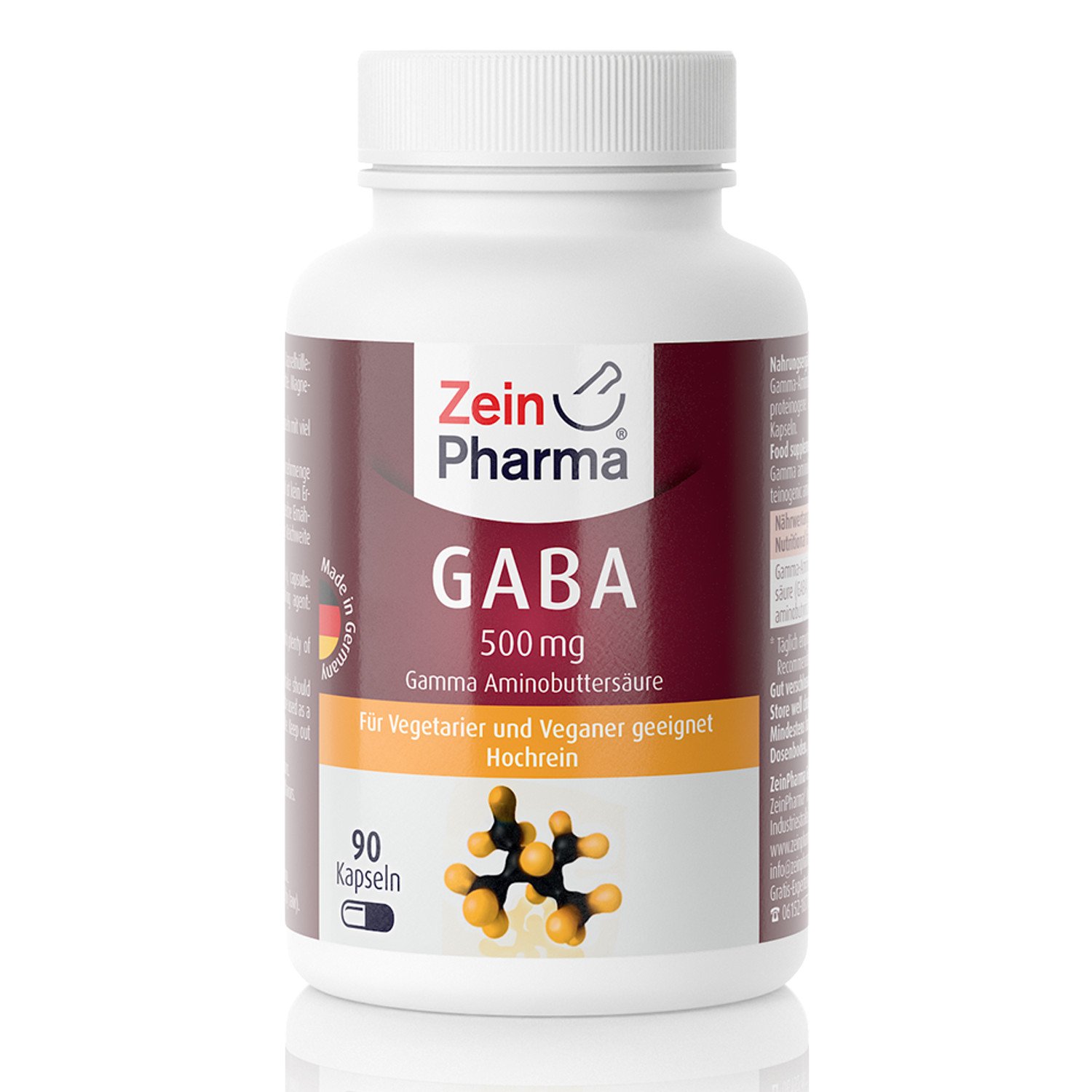 ZeinPharma GABA 500 mg 90 Kapseln, 6 Wochen Vorrat reine Gamma-Aminobuttersäure, 54 g