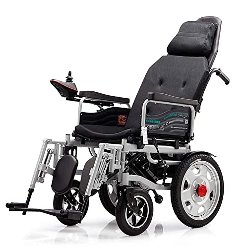 Faltbarer Power Wheel Chair Einstellbar Bein Rest Full Lying Electric Wheelchair with Removable Headrest Adjustable Armrest Height (Grau 12A)