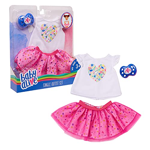 Baby Alive 75241 Einzeloutfit T-Shirt Single Outfit Set Weiß Tee Rosa Tutu, merhfarbig