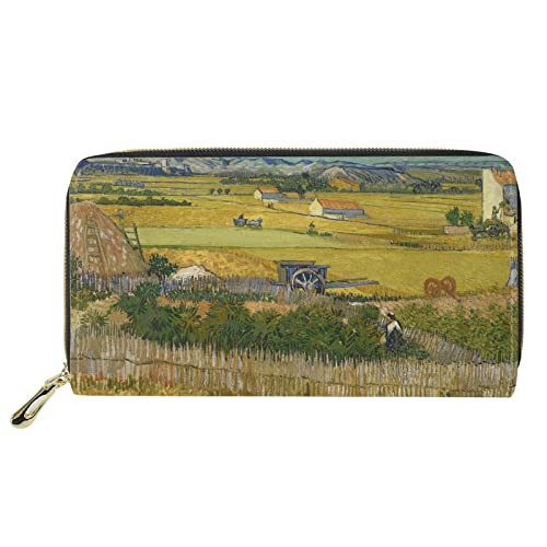 Lsjuee Brieftasche für Damen, tragbare Lange, schlanke Handtasche mit Reißverschluss, weiche Handy-/Kartenhalter-Clutch mit Reißverschluss, World Masterpiece Harvest, Gelb